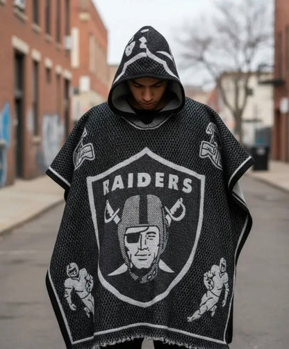 Las Vegas Raiders Jorongo Sarape Poncho Artesanal Winter Hoodie Thicker