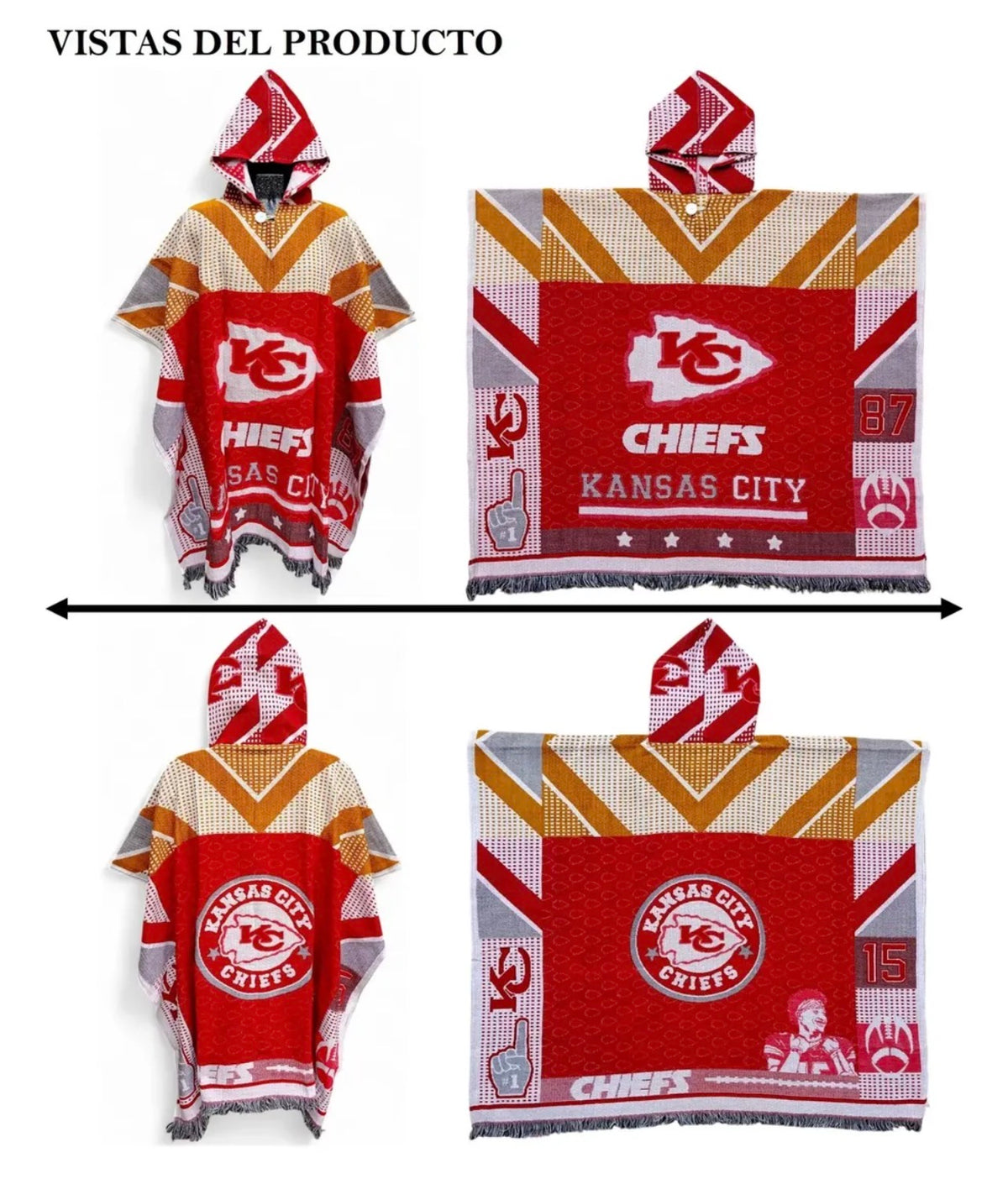 Kansas City Chiefs Jorongo Sarape Poncho Artesanal Winter