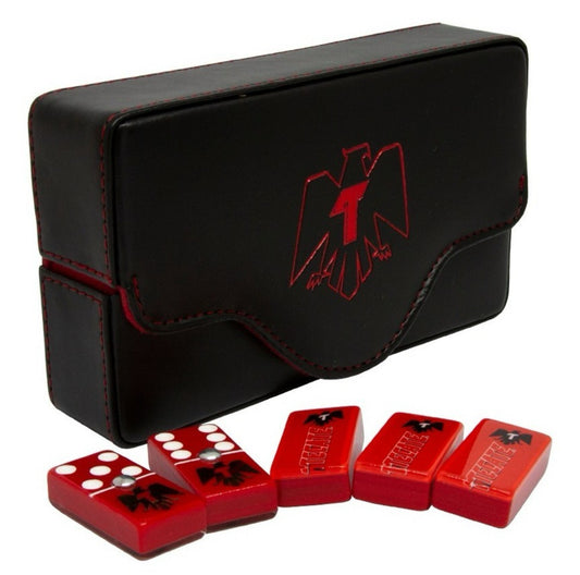 Dominoes Set Cerveza Tecate in Faux Leather Case Domino Black And Red