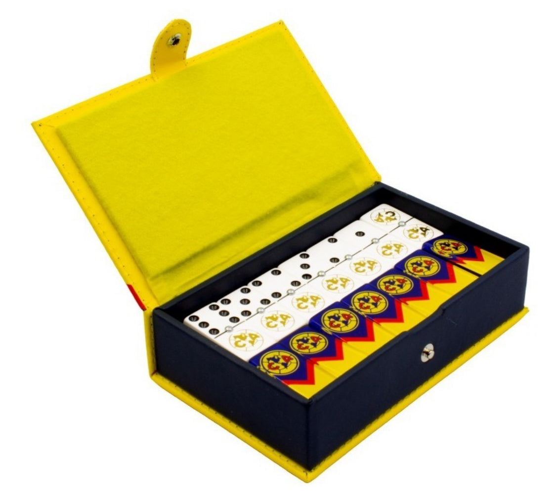 Dominoes Aguilas Del America: Domino + Cubilete Tricampeon In Faux Leather Case