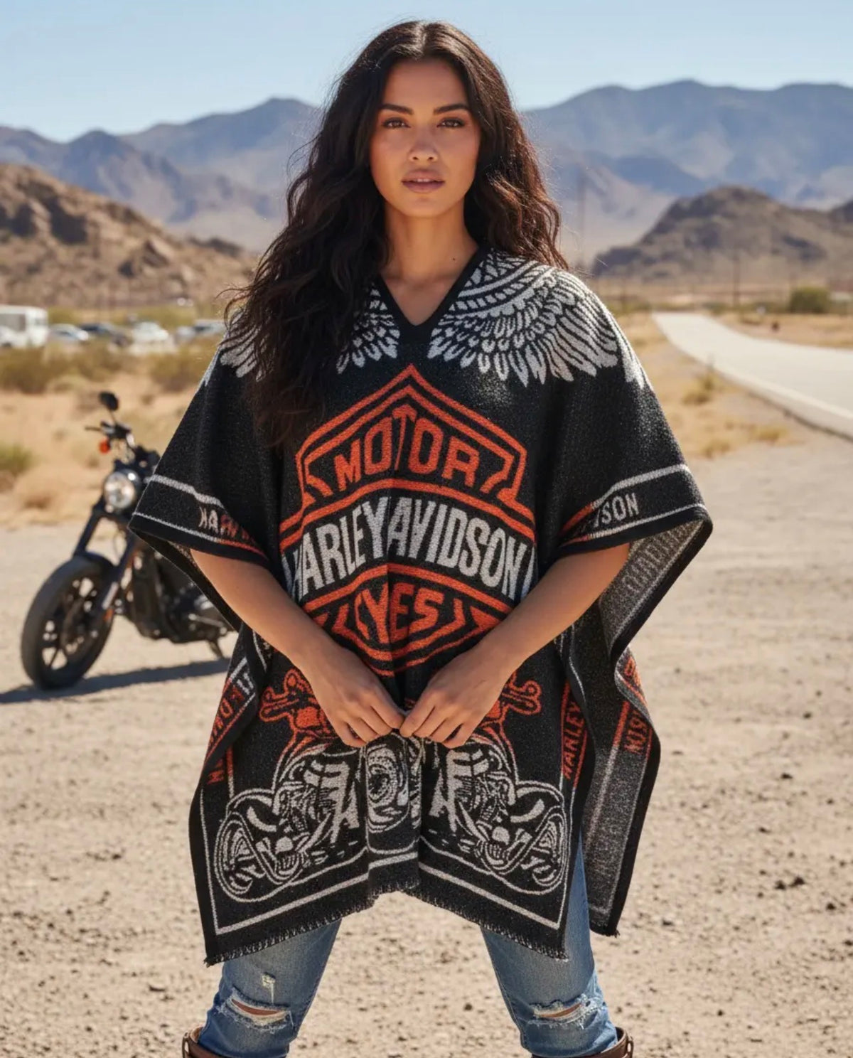 Harley Davison Jorongo Sarape Hoodie Artesanal Mexican Poncho