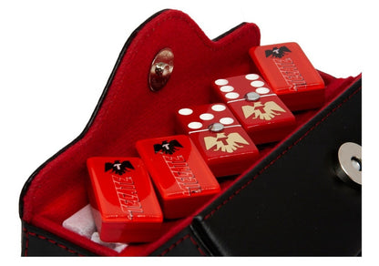 Dominoes Set Cerveza Tecate in Faux Leather Case Domino Black And Red
