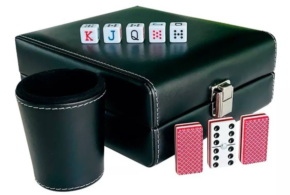 Dominoes Casino Set Dominoes Set + Cubilete, + 2 Barajas/Poker Cards Set