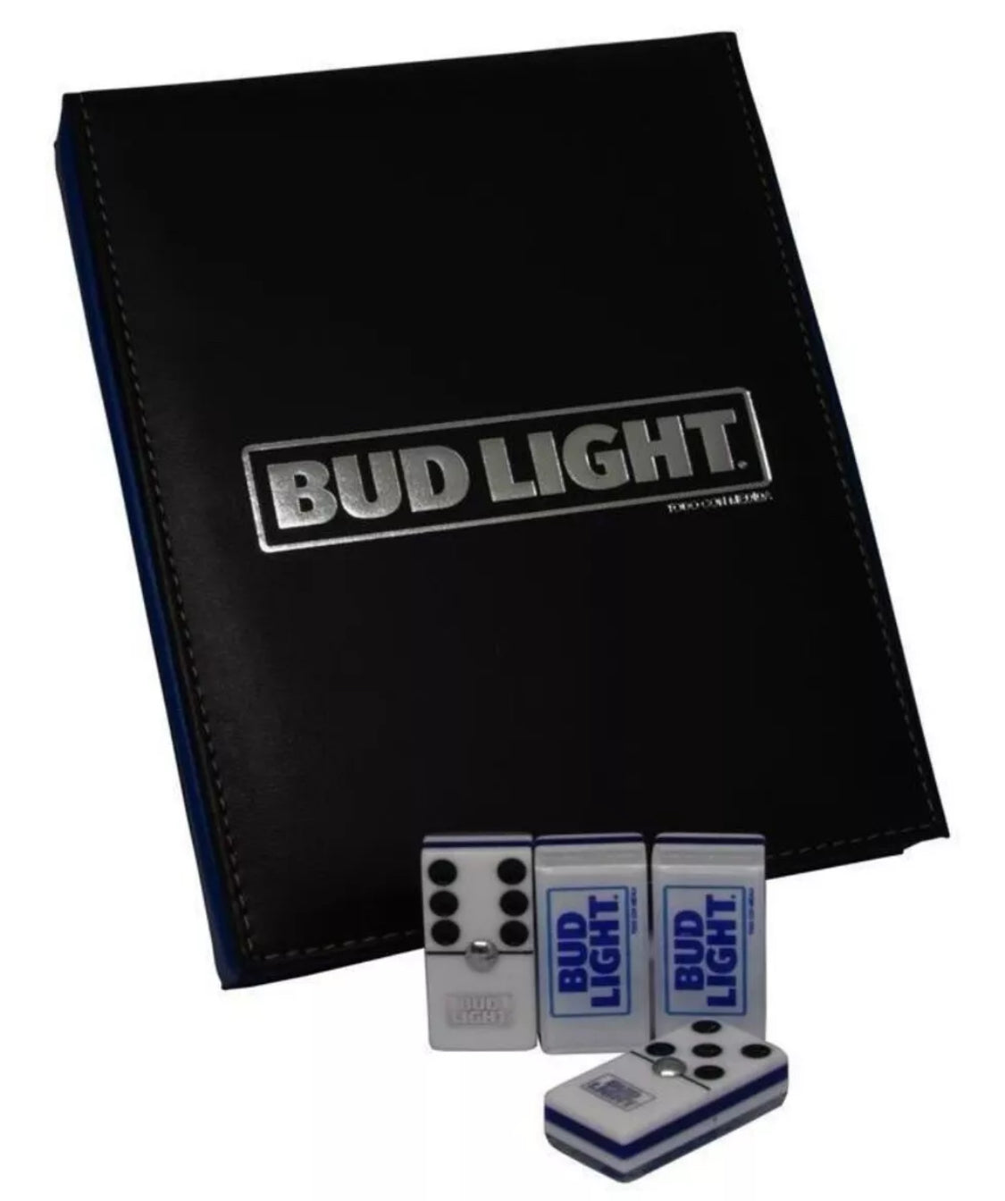 Dominoes Set Bud Light Beer in Faux Leather Case Domino