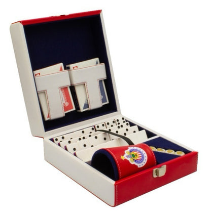 Dominoes Casino Set Chivas Guadalajara  Faux Leather Case Cubilete Poker Domino