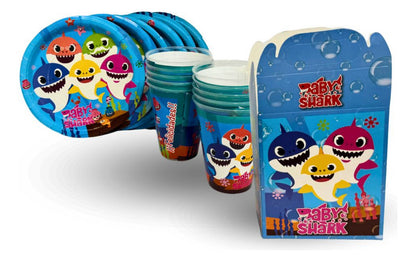40 Guests Invitados Party Kit. Vasos, Platos y Dulceros. Tiburones