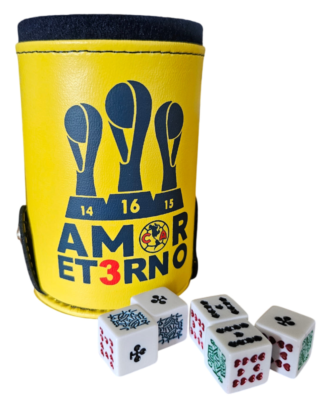 Dominoes Aguilas Del America: Domino + Cubilete Tricampeon In Faux Leather Case