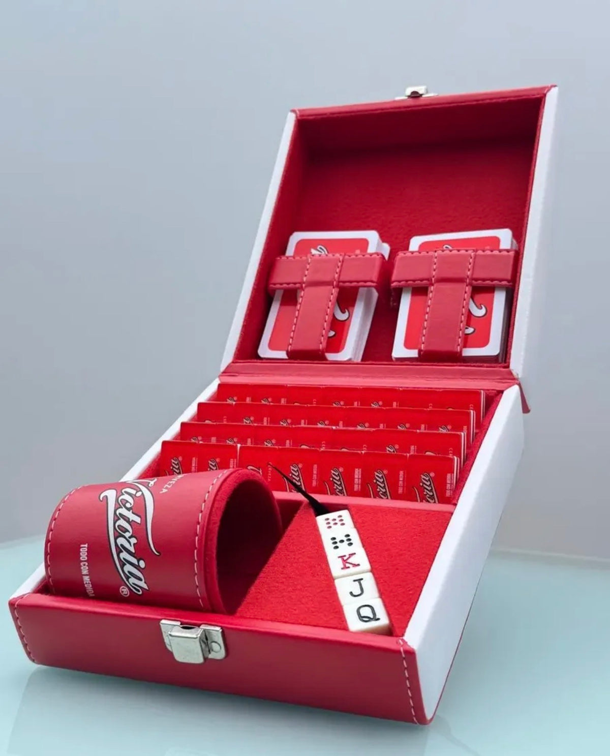 Cerveza Victoria Dominoes Casino Set Faux Leather Case Cubilete Dice Set Poker Cards Domino