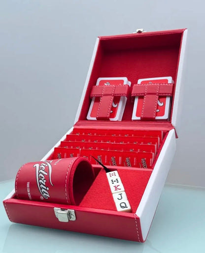 Cerveza Victoria Dominoes Casino Set Faux Leather Case Cubilete Dice Set Poker Cards Domino