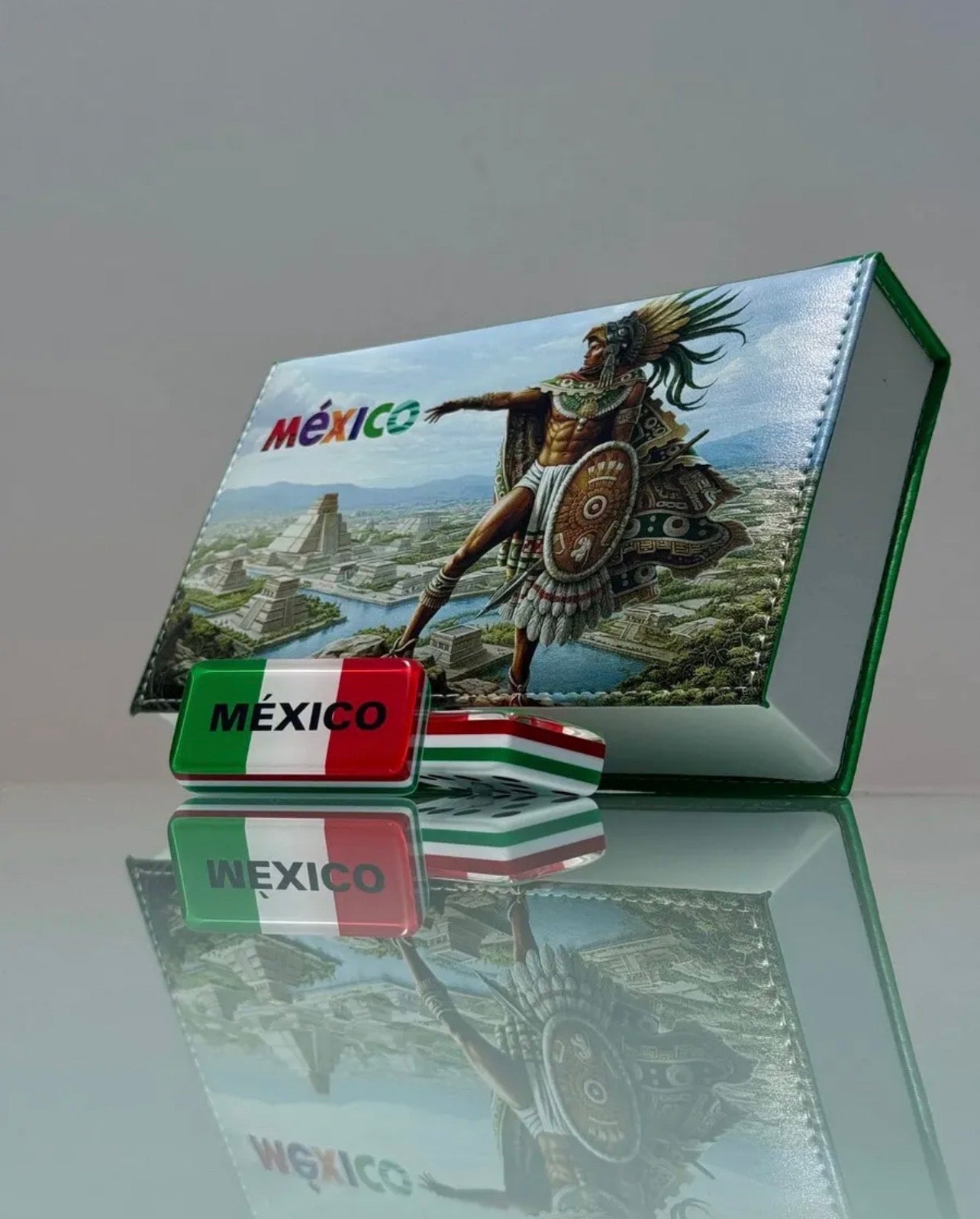 Mexico Premium Jumbo Dominoes Set in Faux Leather Case Domino Azteca