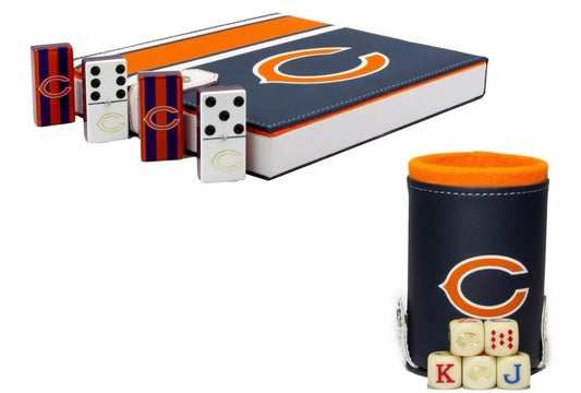 Dominoes Set Chicago Bears With Faux Leather Case Domino + Cubilete Game