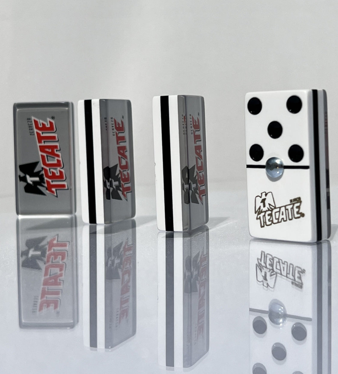 Dominoes Set Cerveza Tecate + Carta Blanca in Faux Leather Case Domino + Cubilete Dice Set