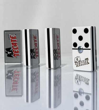 Dominoes Set Cerveza Tecate + Carta Blanca in Faux Leather Case Domino + Cubilete Dice Set