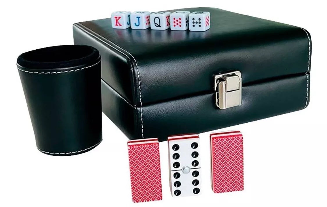 Dominoes Casino Set Dominoes Set + Cubilete, + 2 Barajas/Poker Cards Set