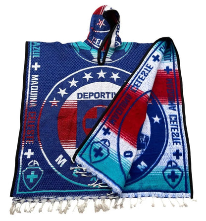 Cruz Azul FC Gaban Jorongo Sarape Mexican Poncho Artesanal Hoodie