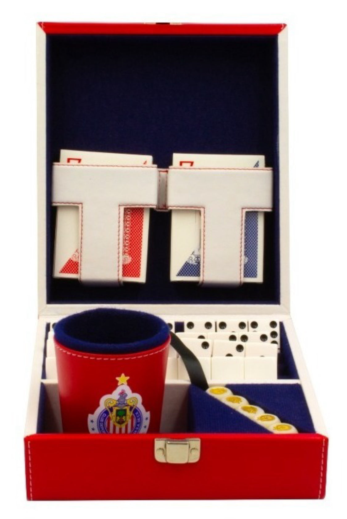Dominoes Casino Set Chivas Guadalajara  Faux Leather Case Cubilete Poker Domino