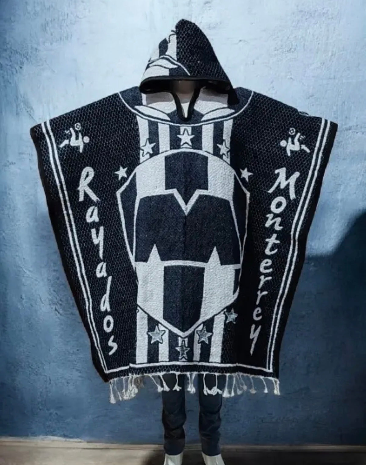 Monterrey Rayados Jorongo Sarape Mexican Poncho Artesanal Winter