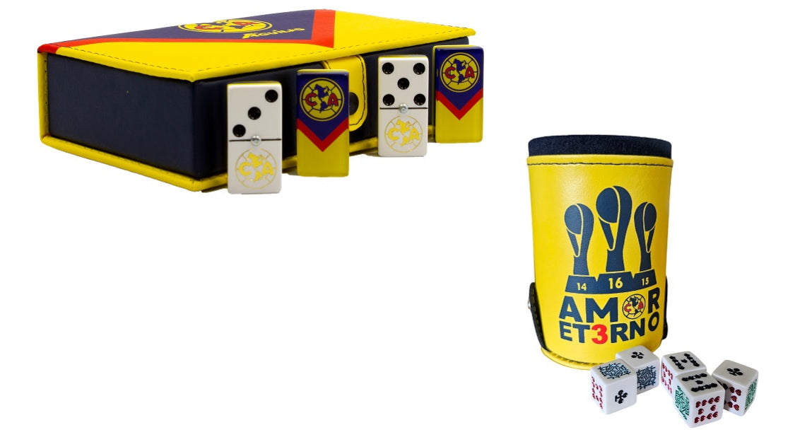 Dominoes Aguilas Del America: Domino + Cubilete Tricampeon In Faux Leather Case