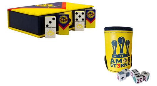 Dominoes Aguilas Del America: Domino + Cubilete Tricampeon In Faux Leather Case