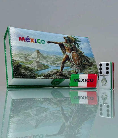 Mexico Premium Jumbo Dominoes Set in Faux Leather Case Domino Azteca