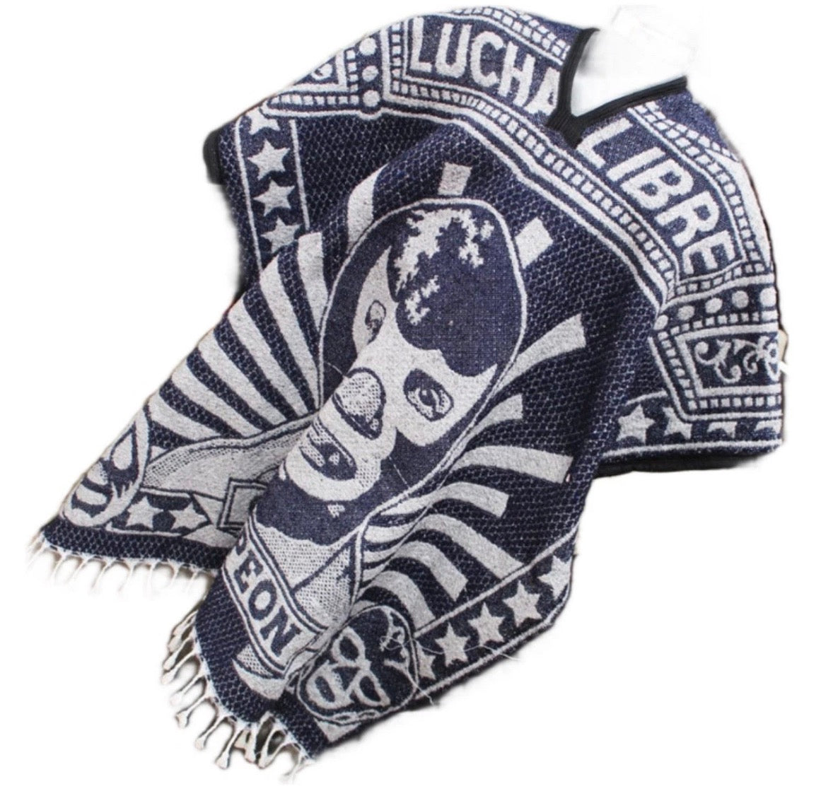 Lucha Libre Santo Blue Demon Jorongo Sarape Artesanal Mexican Poncho