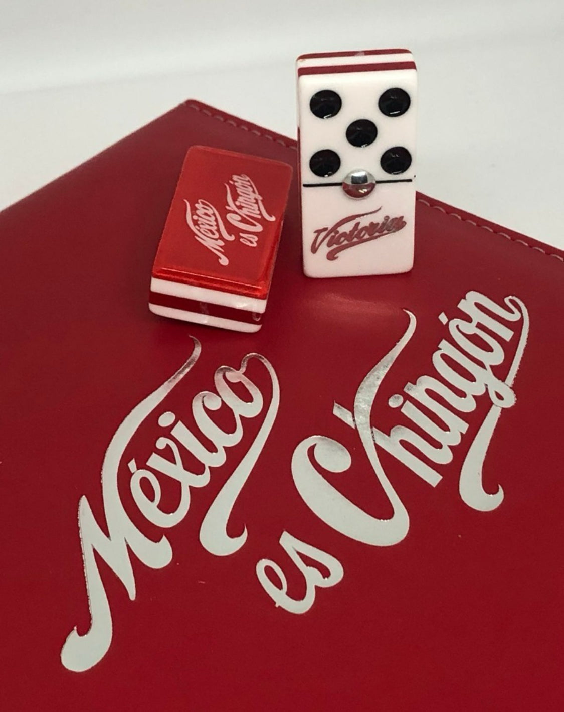 Dominoes Set Mexico Es Chingon in Faux Leather Case Domino Cerveza Victoria