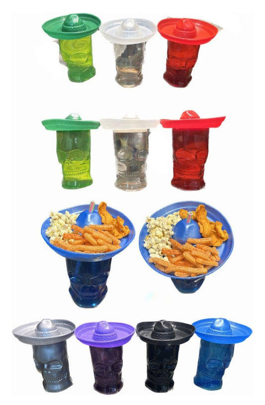 Skull Cup with Lid for Snack Botanero Calavera Random Colors 10Pk 1200ml Mexico