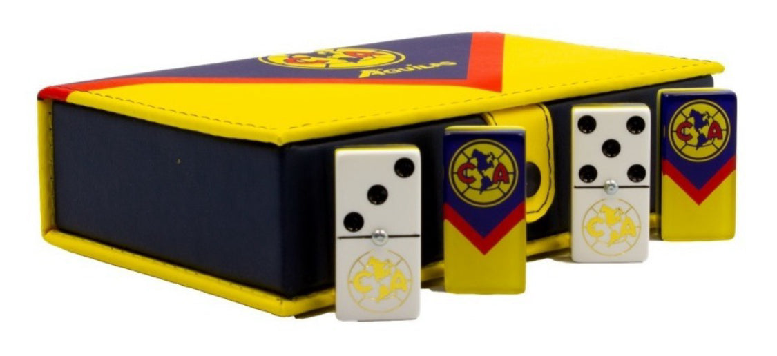 Dominoes Aguilas Del America: Domino + Cubilete Tricampeon In Faux Leather Case