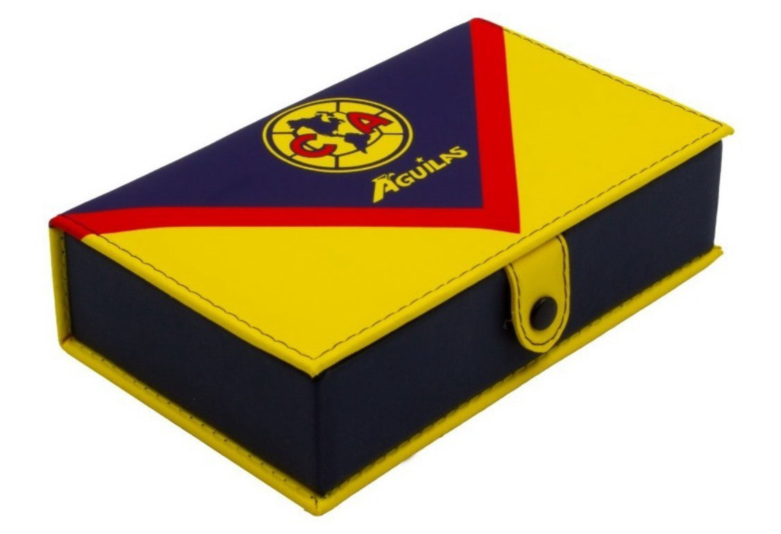 Dominoes Aguilas Del America: Domino + Cubilete Tricampeon In Faux Leather Case