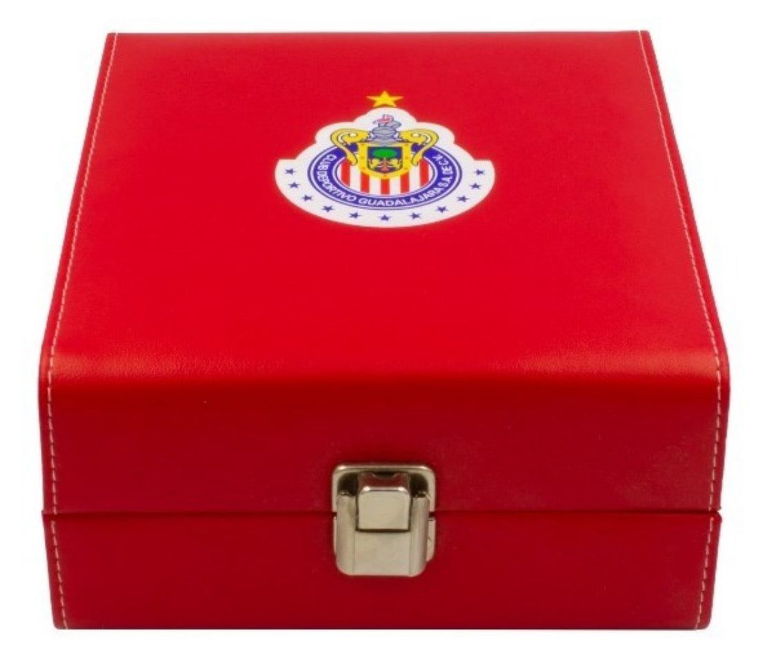 Dominoes Casino Set Chivas Guadalajara  Faux Leather Case Cubilete Poker Domino