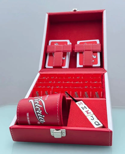 Cerveza Victoria Dominoes Casino Set Faux Leather Case Cubilete Dice Set Poker Cards Domino