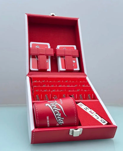 Cerveza Victoria Dominoes Casino Set Faux Leather Case Cubilete Dice Set Poker Cards Domino