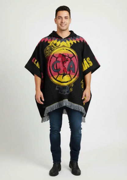 Club America Jorongo Sarape Hoodie Mexican Poncho Aguilas Lightweight