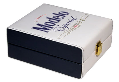 Dominoes Casino Cerveza Modelo Especial Dominoes Set, Cubilete, 2 Barajas/Cards