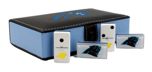 Dominoes Set Carolina Panthers in Black Faux Leather Case.
