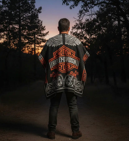 Harley Davison Jorongo Sarape Hoodie Artesanal Mexican Poncho