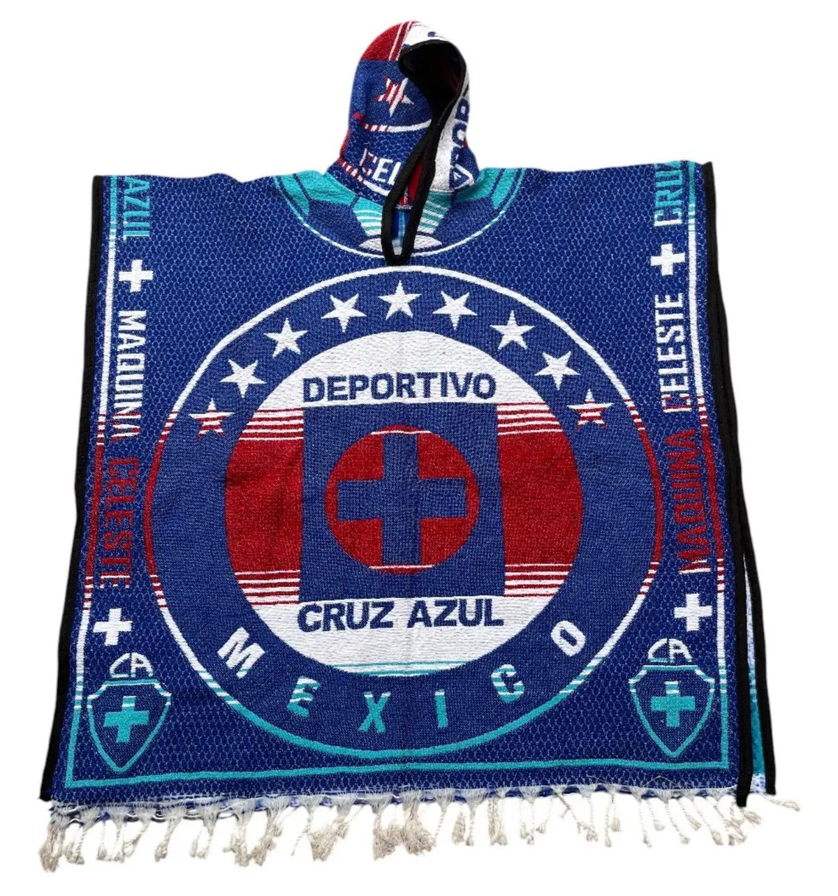 Cruz Azul FC Gaban Jorongo Sarape Mexican Poncho Artesanal Hoodie