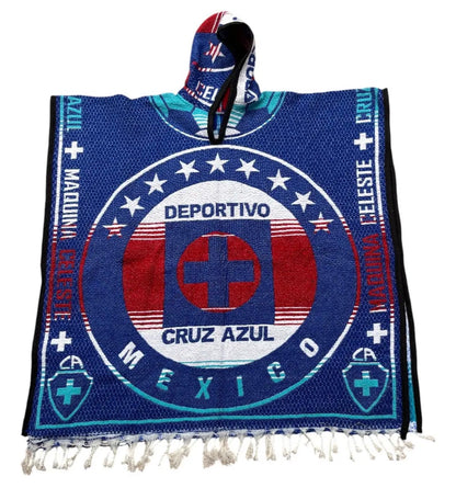 Cruz Azul FC Gaban Jorongo Sarape Mexican Poncho Artesanal Hoodie