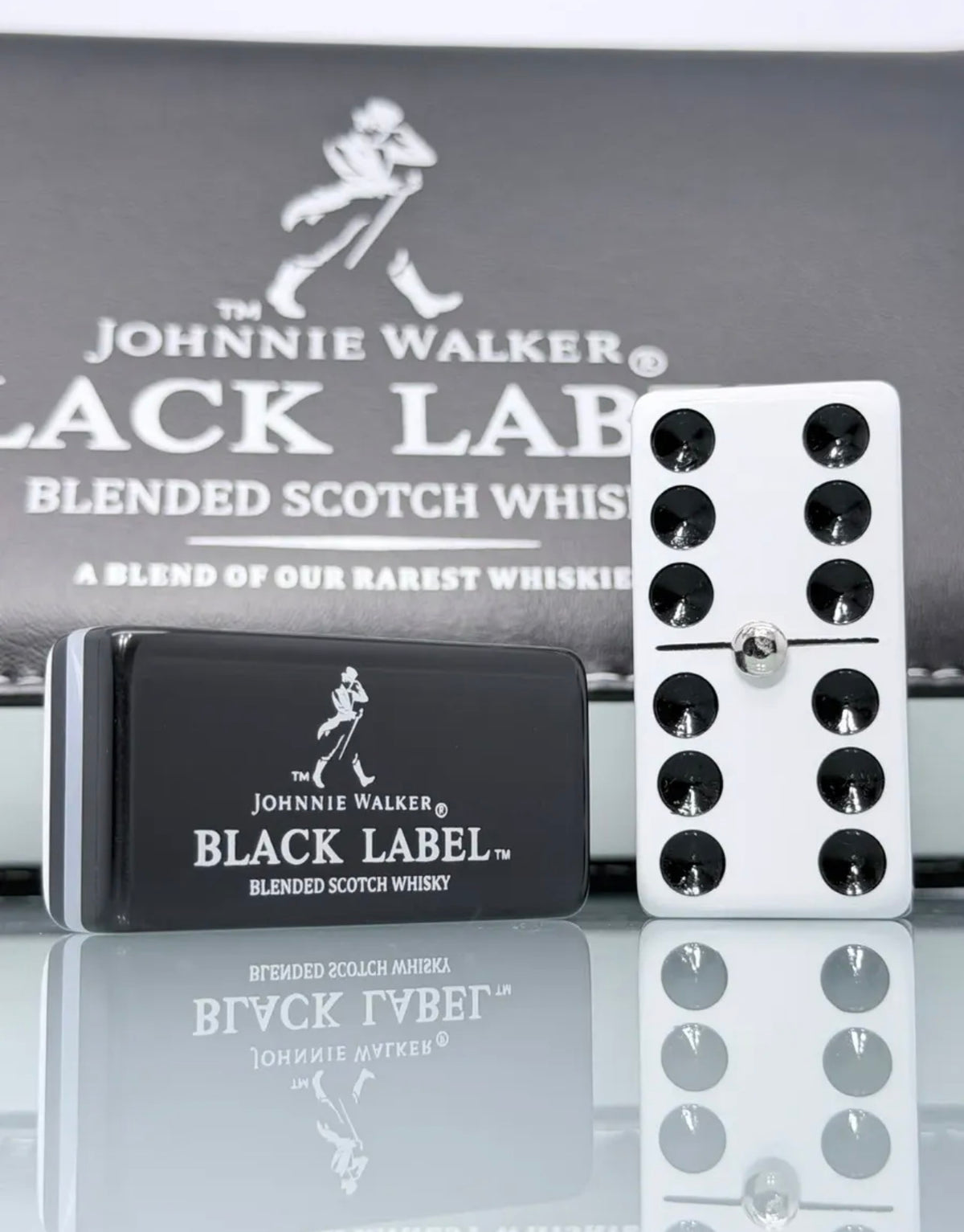 Jumbo Black Label Dominoes Set Inspired in Faux Leather Case Domino.