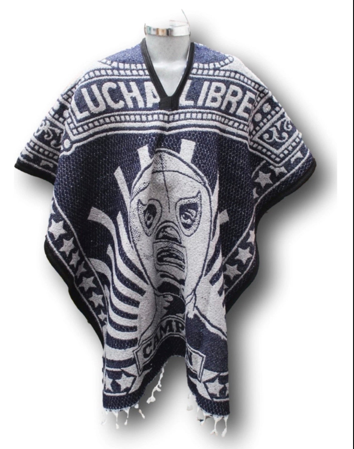Lucha Libre Santo Blue Demon Jorongo Sarape Artesanal Mexican Poncho