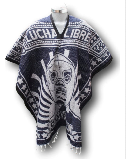 Lucha Libre Santo Blue Demon Jorongo Sarape Artesanal Mexican Poncho