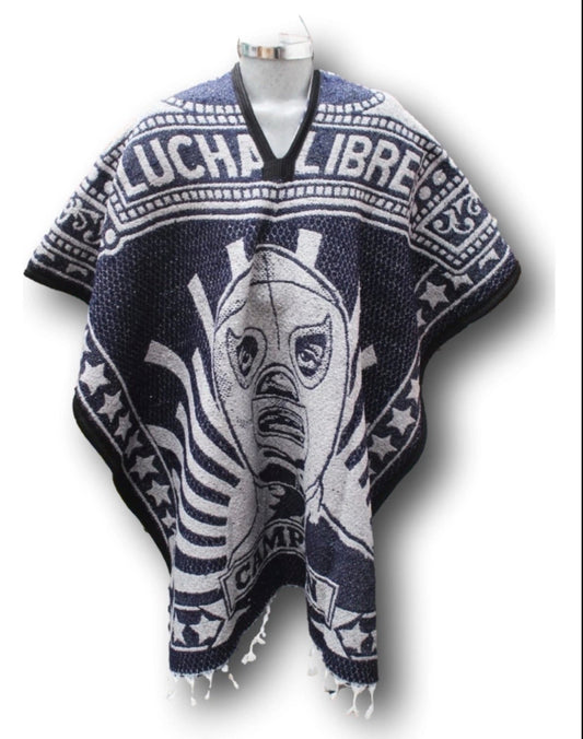 Lucha Libre Santo Blue Demon Jorongo Sarape Artesanal Mexican Poncho