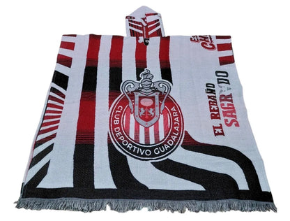 Chivas Guadalajara Jorongo Sarape Hoodie Artesanal Mexican Poncho White